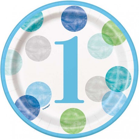 Blue Dots Boy's 1st Birthday Plates