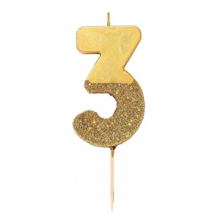 Candelina Numerale Oro con Glitter 3